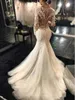 2021 Vintage Mermaid Wedding Dresses Long Sleeves Lace Appliques Beaded Wedding Gowns Sweep Train Jewel Bridal Gowns 292x