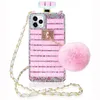 Luxury Bling Full Diamond Winter Style Fur Ball Perfume Bottle Cases With Chain Lanyard For iPhone 12 Mini 11 Pro MAX 8 7 6 Samsung S8 S9 S10 S20 Plus S21 Ultra Note 10 20