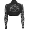 Kvinnorjackor Autumn Spring Female Jacka Lads Long Sleeve Cropped rygg svart kappa Fashion Lace Bolero plus storlek Rockar NLJN 96YGJ