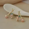 Stud Freshwater Pearl Earrings Light Luxury Fresh Literary Tourmaline Cute Girl Heart Sweet Lollipop Ear