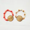 Foreign trade wooden bead bracelet female personalized wood chip printable elastic rope chain multi-color optional