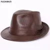 Moda Genuine Leather Hat Homem Menina Capinho de Cautelas da Primavera Trend Fedoras Chapéus largo