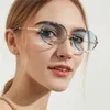 1 par de gafas de sol ovaladas Retro con corte de diamante, gafas sin bordes para mujer, regalos de decoración