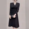 Lente elegante vrouwen solide vestidos business party office lady jurk vrouwen mode slanke hoge taille een lijn jurken 210514
