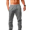 Calças masculinas 2021 casual algodão linho cor sólida elástica cintura calças hip-hop respirável panela talong