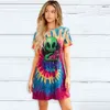 Vintage Casual Streetwear Tie Dye Pull T-Shirt Top Arrivée À Manches Courtes Boho Lâche Surdimensionné Tee Style Coréen Tunique 210525