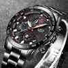 Lige моды мужские часы из нержавеющей стали верхний бренд роскошный спортивный хронограф кварцевые часы мужские черные часы Relogio Masculino 210527