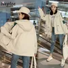 Harajuku Chic Tasche con pannelli Patchwork Cappotto con cappuccio Donna Autunno Giacca allentata Simple Fashion Zipper Femme Top 210422