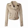 FTLZZ femmes Faux daim veste manteaux moto fermeture éclair col rabattu Faux cuir souple pardessus femme noir Punk veste courte 210916