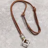 Anhänger Halsketten Vintage Einstellbare Echtes Leder Halskette Für Männer Schmuck Retro Hiphop Geometrische Feder Charms