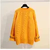 Pulls et pulls en tricot d'hiver pour femmes pulls surdimensionnés jaune rose vêtements d'extérieur coréens longs tricotés hauts femme 210430