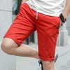 Cotton Shorts Summer Men Casual Drawstring Short Pants Knee Length Work Male Bermudas Solid Color Thin 210713