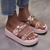 샌들 분홍색 두꺼운 쐐기 웨지 웨지 힐 편안한 여자 2022 여름 패션 골드 체인 장식 오픈 발가락 로마 여성 신발 36-43
