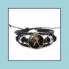 Charm Bracelets Jewelry Fashion Twee Constellations Bracelet Hand Woven Adjustable Glass Cabochon Time Gem Zodiac Sign Bangle Cuff Drop Deli
