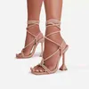 Sandels Whnb Nya Sommar Sexiga Lace Up Kvinnor Sandaler Square Toe Spike Heel Cross Bundet Party Skor Högklackat Pumpar 220303