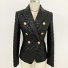 HIGH QUALITY Stylish Designer Blazer Women's Lion Buttons Grid Cotton Padded Slim Fitting Synthetic Leather Jacket 211019