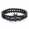 Bracelet à charme de la couronne 6 mm Black Round Perles de pierre naturelle Cumbic Micro Pave CZ Femmes Gold Bracelet Men Pulseira Bileklik4906630