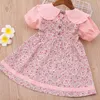 Sodawn 2021 Vår Nya Barn Clohting Brand Neck Lace Bow Design Lace Fashion Princess Dress Baby Girls Dress Girls Kläder Q0716