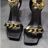 Goldketten Sommer Gladiatoren Damen Sandalen Schwarz Weiches Leder Knöchelriemen Damen Pumps Dünne High Heels Alias