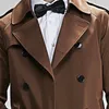 Spring Men'in Temel Trenç Çift Kelime Kruvaze Ultra Uzun Paragraf Erkek Tiebelt Coats