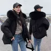 Przyjazd Korea Fashion Winter Women Parkas Duży Fur Kołnierz Płaszcz Z Kapturem Casual Grube Ciepłe Watowane Kurtki Panie Płaszcze D276 210512