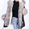 Maomaokong Naturlig Real Fur Collar Coat Kvinnors Läderjacka Vinterkläder Bomber Jacka Parkas Padded Coats Long 211129