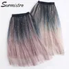 SURMIITRO Printemps Été 3 Couches Longue Jupe En Tulle Plissée Femmes Coréen Brillant Maille Taille Haute Esthétique Jupe Midi Femme 210712