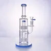 11 Inch Hookah Glas Bong Birdcage Perc Hookahs DAB Rig Double Stereo Matrix Oliereilingen Bongs met Droge Kruid Roken Pijpen Kom Waterleiding Groene Wax rechte buis 5mm dik