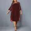 Vestidos plus size 4xl 5xl 6xl malha de renda sexy elegante midi vestido de festa vermelho preto verde roxo solto hellow roupas femininas1526