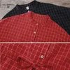 Printemps Automne Mori Girl Stand Col Robe Vintage Marine Rouge Plaid Femininos Robes Coton Lin Manches Longues Pour Femmes 210520