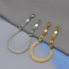 Bracciale in argento placcato oro 6 mm di larghezza Bracciale in acciaio inossidabile con catena a maglie quadrate Gioielli in stile donna di marca di lusso
