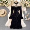 Neploe Midi Woman Dress Korean Patchwork Gaze Vintage Velvet Vestidos Se genom spets Vintgae Elegant Party Dresses Women 210422