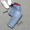 Büyük Artı Boyutu 4XL 5XL Bahar Streç Kot Kadın Yüksek Sokak Lace Up Harem Pantolon Elastik Wasit Yama Manşetleri Denim 211115