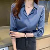Seidenhemden Frauen Langarmhemden Blusen für Frauen Satin Kleidung Hemd Büro Dame Solide Seidenhemd Bluse Tops Plus Größe 210323