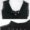 여름 레이스 스티치 다시 크로스 스트랩 조끼 검은 셔츠 여성 캐주얼 바닥 섹시한 톱 210520