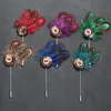 Pins, Brooches Bohemian Men Feather Brooch Stick Lapel Pin Suits Boutonniere Animal Button Jewelry 6 Color Style Wedding