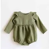 赤ちゃんの女の子の服ソリッドカラー長袖の服ジャンプスーツ0~24m 100％コットンリネン生まれたロンパース211229