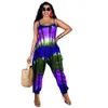 Women Sexy Sling Jumpsuits Designer Tie Dye Print Loose Suspenders Shorts Sports Rompers With Pockets Nightclub Overalls Pants