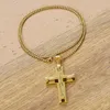 Herren Kreuz Halskette 316L Edelstahl Großer Jesus Christus Anhänger Weiß/Gold/Schwarz 24'' Rolo Kettenschmuck