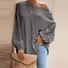 Frauen Patchwork Aushöhlen Langarm T-shirt Waffel Stricken Tops Schulterfrei Übergroße Pullover Tops Herbst Frauen Kleidung 210317