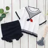 Infant Girls Clothing Sets Kids Suit Baby Girl Cute Bow knot Short Sleeve Stripe 2Pcs Fashion Clothes 210429