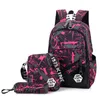 Zaini Ragazzi Moda 3 pezzi Set Uomo Viaggio Camouflage Stampa Scuola Zaini in tela per studenti adolescenti Borsa posteriore