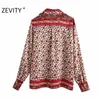 Zeefity Dames Vintage Positie Cashew Nut Print Kimono Smock Blouse Office Lady Retro Shirt Chic Femininas Blusas Tops LS7222 210603