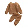 Ensembles de vêtements 3 couleurs né bébé filles garçons vêtements d'hiver fourrure en peluche solide à manches longues pull hauts pantalons 024M6638935