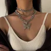 2021 Nya Kvinnors Big Butterfly Full Cuban Ladies Clavicle Chain Pendant Halsband Set Bröllopsfestgåvor