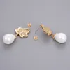 Guaiguai smycken White Sea Shell Pearl Gold Color Plated CZ Micro Pave Drop Earrings For Women Real Gems Stone Lady Fashion Jewell7570654