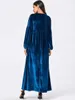 9098 comfortable fashion large women's blue plant embroidered Arab casual golden velvet dress
