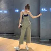 여성용 jumpsuits rompers 여성 캐주얼화물 여성 샤슈 포켓 2021 한국 패션 Womens Jumpsuit Romper Chic 봄 ​​여름 숙녀 overa