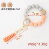 Trä Beaded Keychain Läder Tassel String Chain Food Grade Silikon Bead Kvinnor Tjej Key Ring Wrist Rem Armband Party Favor GGE3867