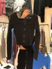 ソリッドカラーセクシーな正方形の襟の女性セーター秋冬シックなボタンプルオーバーエレガントなツイストニットコート210422